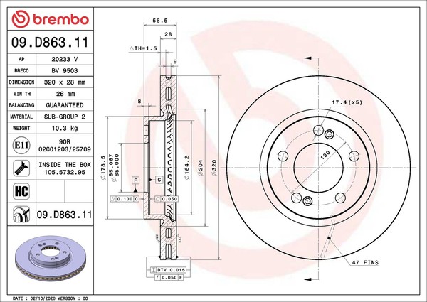 Brembo Bremsscheiben BelüFtet 320 Ø Vorne Passend FüR Ssangyong Rexton Y400-image