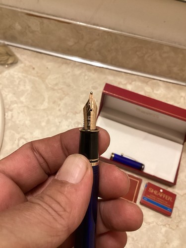 Vtg SHEAFFER Connoisseur Levenger WhiteDot Dark Blue Fountain Pen W/14k Nib Sz.B - Picture 6 of 9