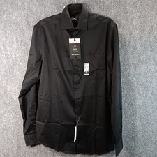 VAN HEUSEN Black Dress Shirt Wrinkle Free Regular Fit Stretch 15 34/35 US M
