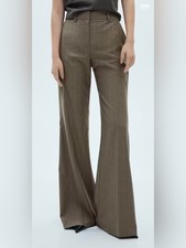 NWT MANGO Pinstripe Flared Brown Wide-Leg Tailored Trousers Pants Size 4