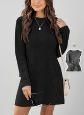 ebifin Women Knit Sweater Dress Winter Tunic Pullover mini A line Jumper Black M