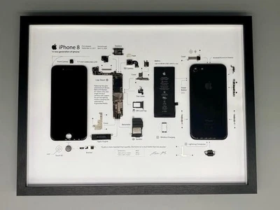 iPhone 8 Zerlegt im Rahmen – Technik Kunstwerk – Gerahmte Wanddeko – Schwarz - Bild 1 von 3