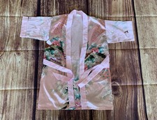 Unbranded Girl's 3/4 Sleeve Floral Pink Silky Belted Lightweight Robe Sz: 4