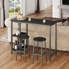 3Pc Bar Table and Chairs Set Standing Pub Dining Table w/ Storage Cupboards