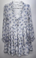 Storia Long Sleeve Floral Babydoll Tiered Dress Cottagecore Feminine Sheer M