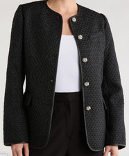 NEW, Rag Bone Payley Faux Leather Trim Tweed Blazer in Black Sz 6 SJ2357