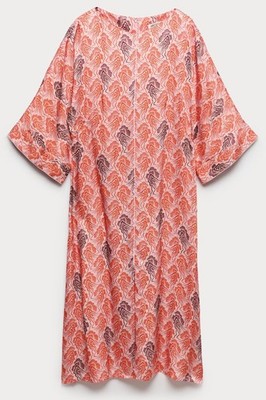 Jaeger Linear Wave Print Maxi Shift Dress- Pink/Peach Mix Colours- Size 12- BNWT