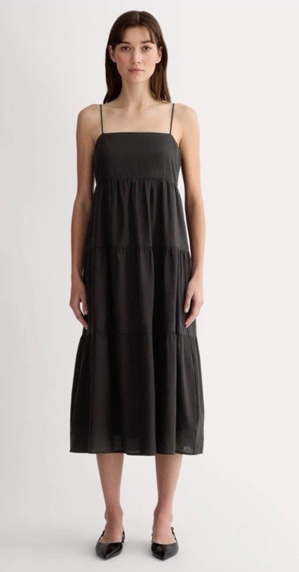 Everlane ~ Gauze Tiered Midi Dress ~ Organic Cotton Black L ~ NWT~ Retail $158