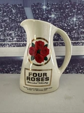Vintage Four Roses Blended Whiskey Pub Pitcher Jug Ivory  Gold Ceramic Alcohol