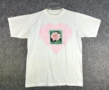 Vintage 1978 USPS Love Stamp Graphic White Single Stitch T-Shirt Sz L Rose