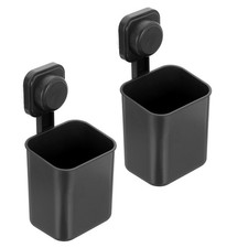 2Pcs 4" x 8" Wall Mounted Suction Toothbrush Holders for Bathroom Black