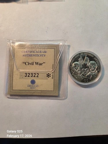 2000 Republic of Liberia 5 Dollar COMMEMORATIVE GETTYSBURG Coin