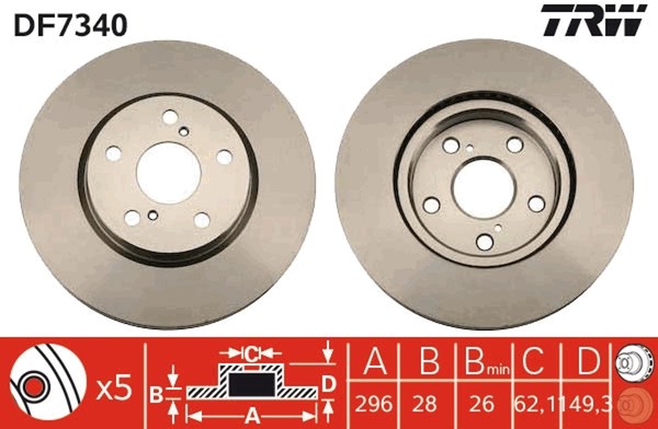 2X Bremsscheibe TRW DF7340 FüR IS Lexus 2 3 200D ALE20_ ALE20R 220D ALE20 250-image