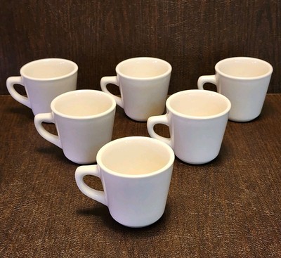 Set of 6 Ultima 8oz Restaurant-Wear Off White Coffee Mug Cup Heavy Flat Handle