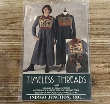 Vintage Indygo Junction Timeless Threads Dress Sewing Pattern With 4 Collars 