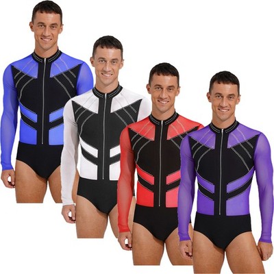 Mens Leotard Glitter Jumpsuit Open Crotch Bodysuit Contrast Color Glittery Gym