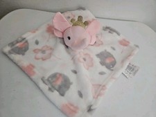 Baby Luxe Elephant Security Blanket Gold Crown 13.5" Pink Grey White Lovey