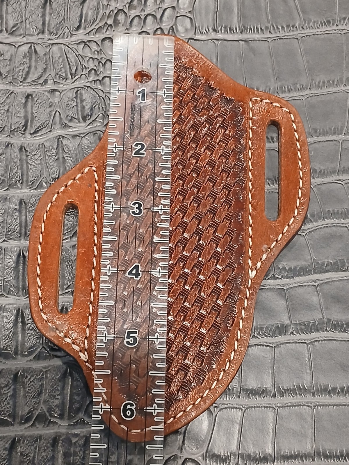 Brown Open Top Belt Loop Basketweave 45° Fix Blade Knife Leather Sheath