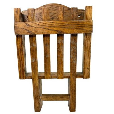 Vintage 70s Wooden Toilet Paper Magazine Rack Holder Wall Mount Rustic Oak