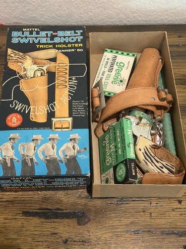 MATTEL FANNER 50 BULLET-BELT SWIVEL SHOT TRICK HOLSTER SET Cap Gun Pistol In Box