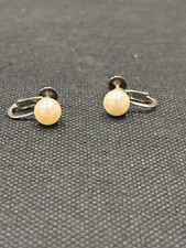 Vintage Pearl Screw Back Earrings Sterling Silver Classic Round Stud Estate