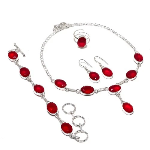 Faceted Pink Rubellite Gemstone Handmade Gift 925 Sterling Silver Jewelry Set S9