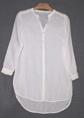 H&M 100% Linen White Button Down Tunic Dress Size Medium Beachy Lagenlook