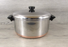 Vintage Revere Ware 6 Qt Stock Pot Copper Bottom Stainless Steel Lid Rome NY USA