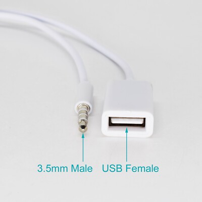 50pcs White 3.5mm Male 4 Pole AUX To USB 2.0 Type A Female OTG Adapter Cable
