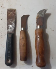 Vintage lot of 3 tools: scraper PRUNING GRAFTING knife wood handle