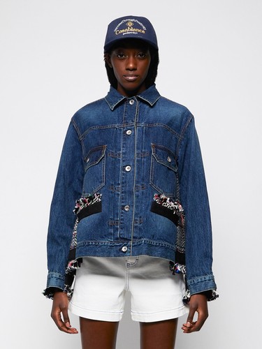 Tweed Flare Denim Jeans Jacket 