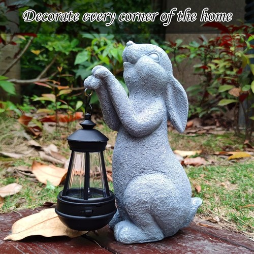 Rabbit Solar Garden Outdoor Statues Resin Figurine Lights Art Decor Garden Home - Picture 7 of 7