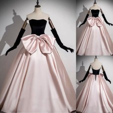 Satin Wedding Dresses with Bow Strapless Detachable Sleeve Black&Pink BridalGown