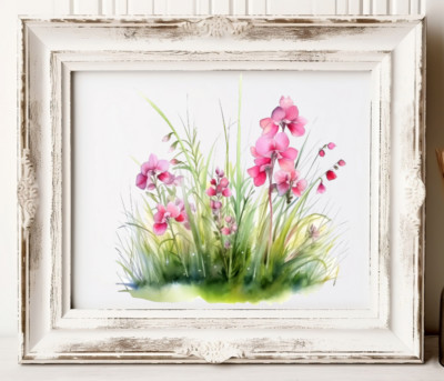 Floral Art Print, Pink Wildflowers Print, Botanical Nature Art Decor #80