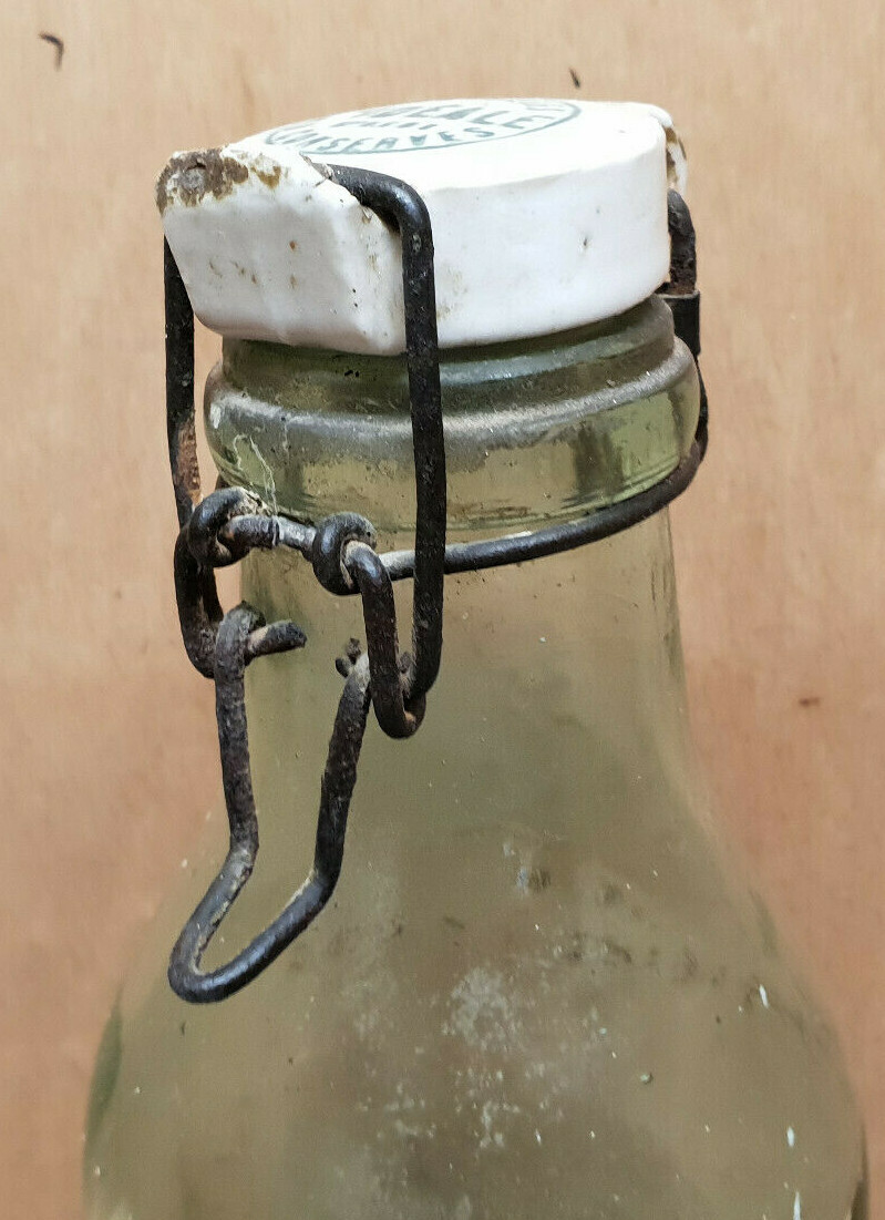 Ancien Bocal L'Ideale 3/4 En Verre Bullé Avec Bouchon Porcelaine – Vintage