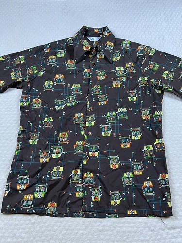 1970's Vintage Lancer California Disco leisure shirt Men's L Happy Houses Retro - Picture 2 of 14