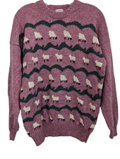 Vintage 80's Jan Horrox Wool Sweater 42 Sheep Farm Scene Crew Neck Handloomed UK