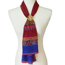 Burmel Hand Rolled 100 Silk Scarf 50x13 Rectangle Red Blue Print Shawl