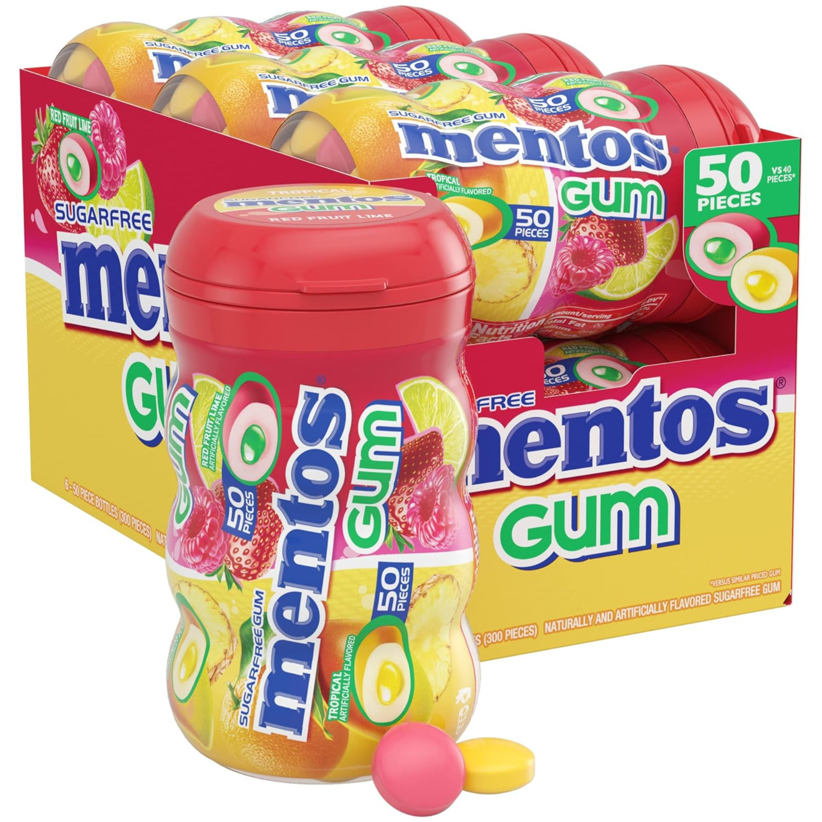 Mentos Pure RED FRUIT & LIME Sugar-Free Gum Bottle 6 / 6 COUNT MASTER CASE