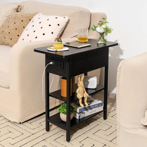 End Table with Charging Station, Flip Top Side Table with USB Ports and Outlets, - Picture 2 of 12