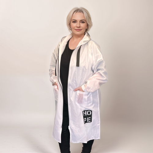 WOMENS RAIN COAT LADIES PLUS SIZE DIPPED HEM LONG LENGTH LINED MAC WITH HOOD - Picture 6 of 7