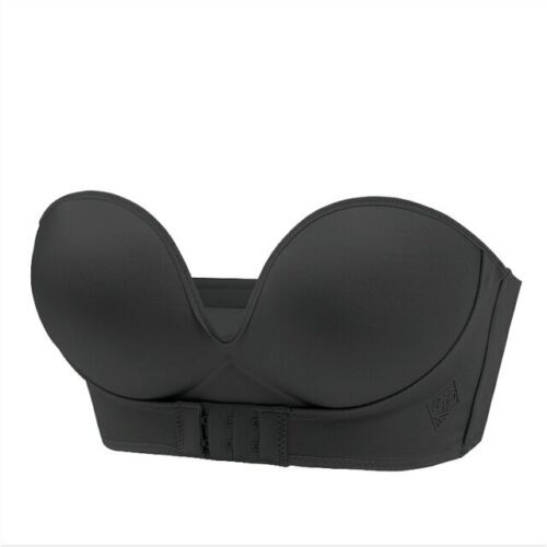 Invisible Push Up Bra Front Buckle Women Underwear Lingerie Strapless Black 38C - Afbeelding 1 van 6