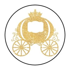30 Gold Princess Carriage Envelope Seals Labels Stickers 1.5" Round