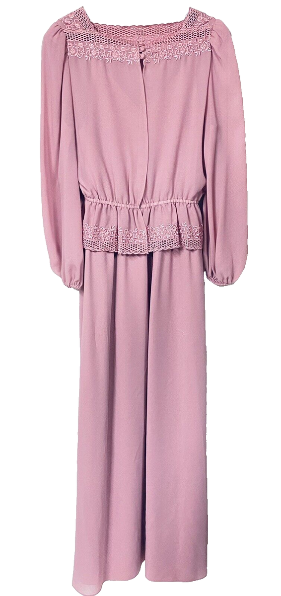 Vintage Dusty Rose Mauve Long Dress & Jacket Embroidered Lace Trim M / L  -18 Tag | eBay