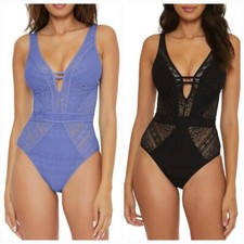 Becca Women's Crochet Plunging Keyhole One Piece Swimsuit