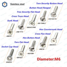 M6 Cap Head,Button Head,sunk head,Pan Head,Truss Head,Torx Head Screw Bolt 304SS