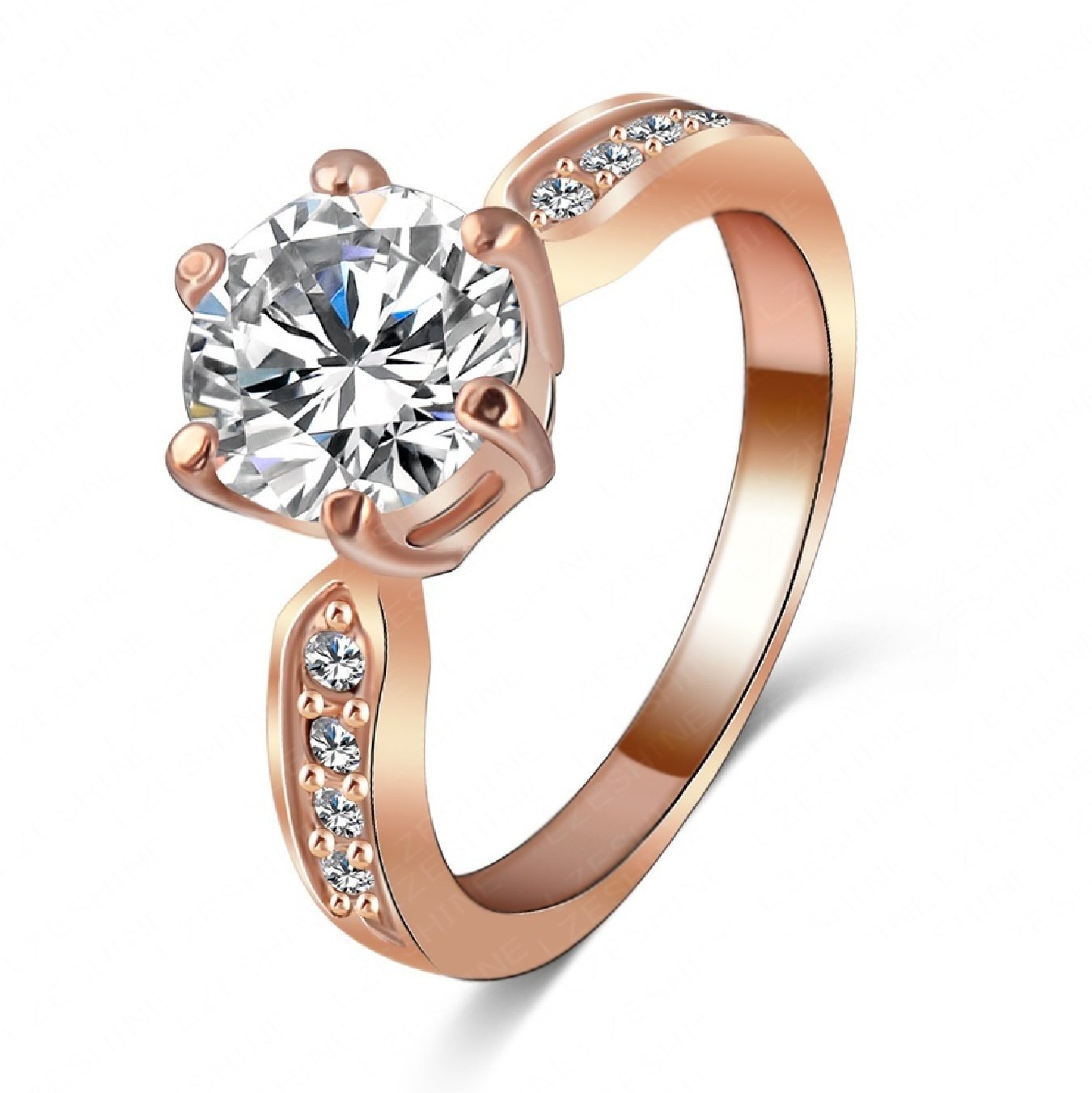 Elegant Rose Gold Plated 7mm Crystal Engagement Wedding Ring-image