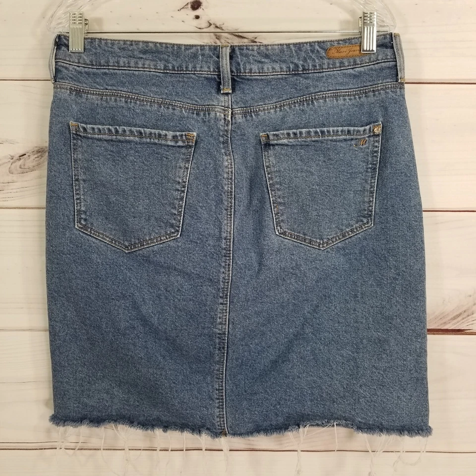 Minifalda lápiz Mavi para mujer talla L azul denim bolsillos con dobladillo crudo. Foto 4 de 4