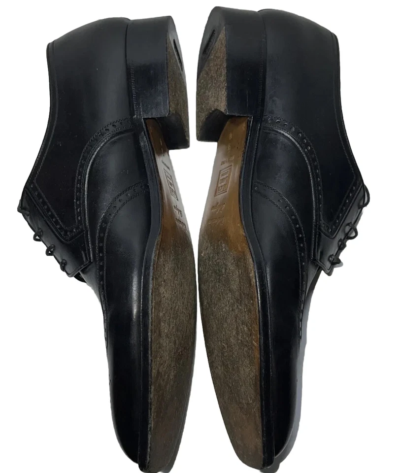 A Testoni size 9 black wingtip dress shoes oxford business wedding formal dress - Image 3 of 4
