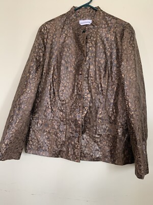 Alfred Dunner Jacket Blazer Size 16 Snakeskin Brown Print Button Up Pockets Line
